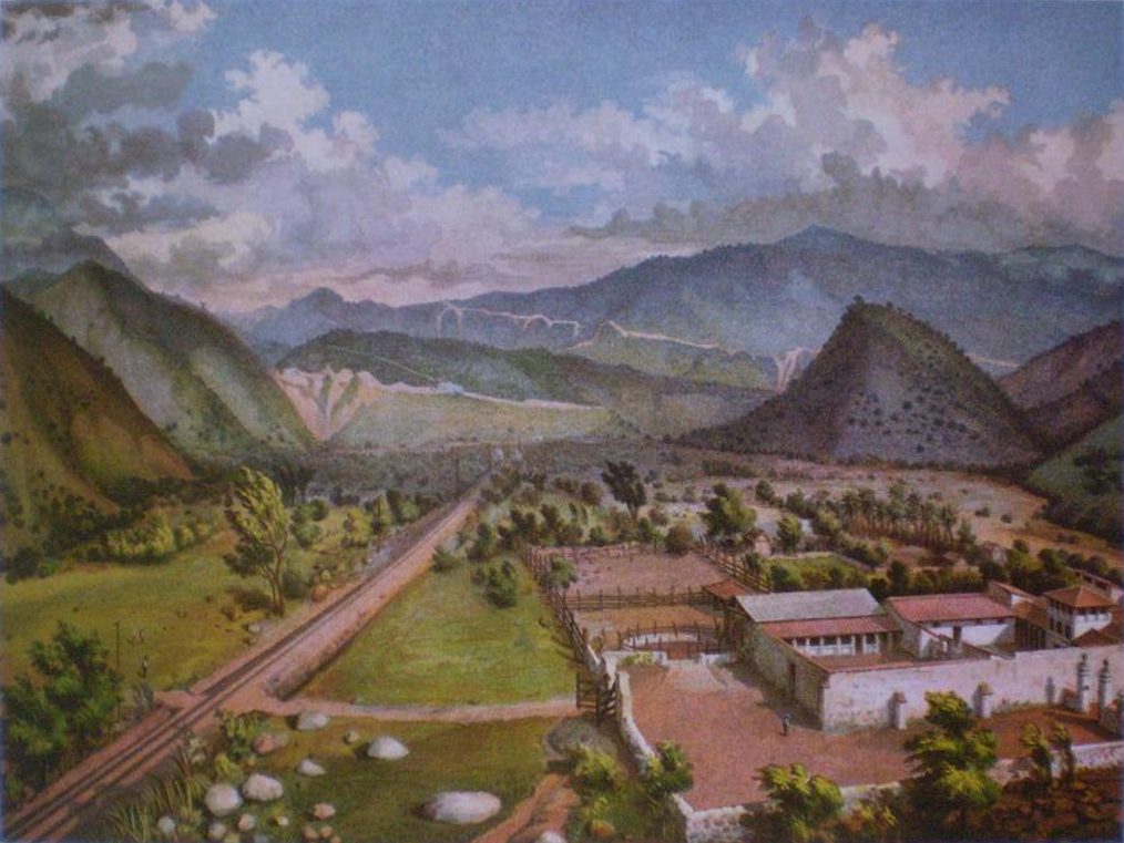 Cumbres de Maltrata desde la hacienda del Encinal, 1877. Es la subida que sigue después de Orizaba, ya hacia el altiplano.