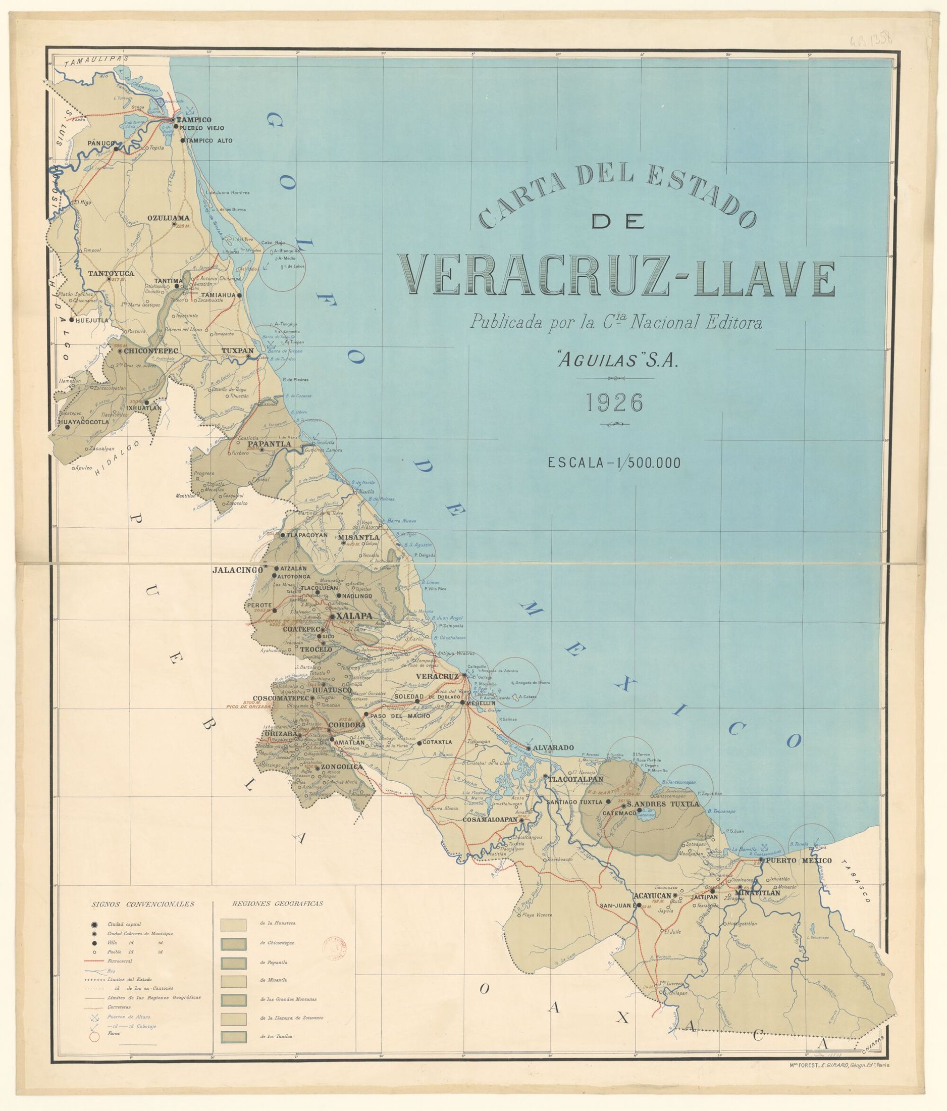 Carta del estado de Veracruz-Llave conservada en Gallica. El crédito no fija una licencia de reutilización comercial.