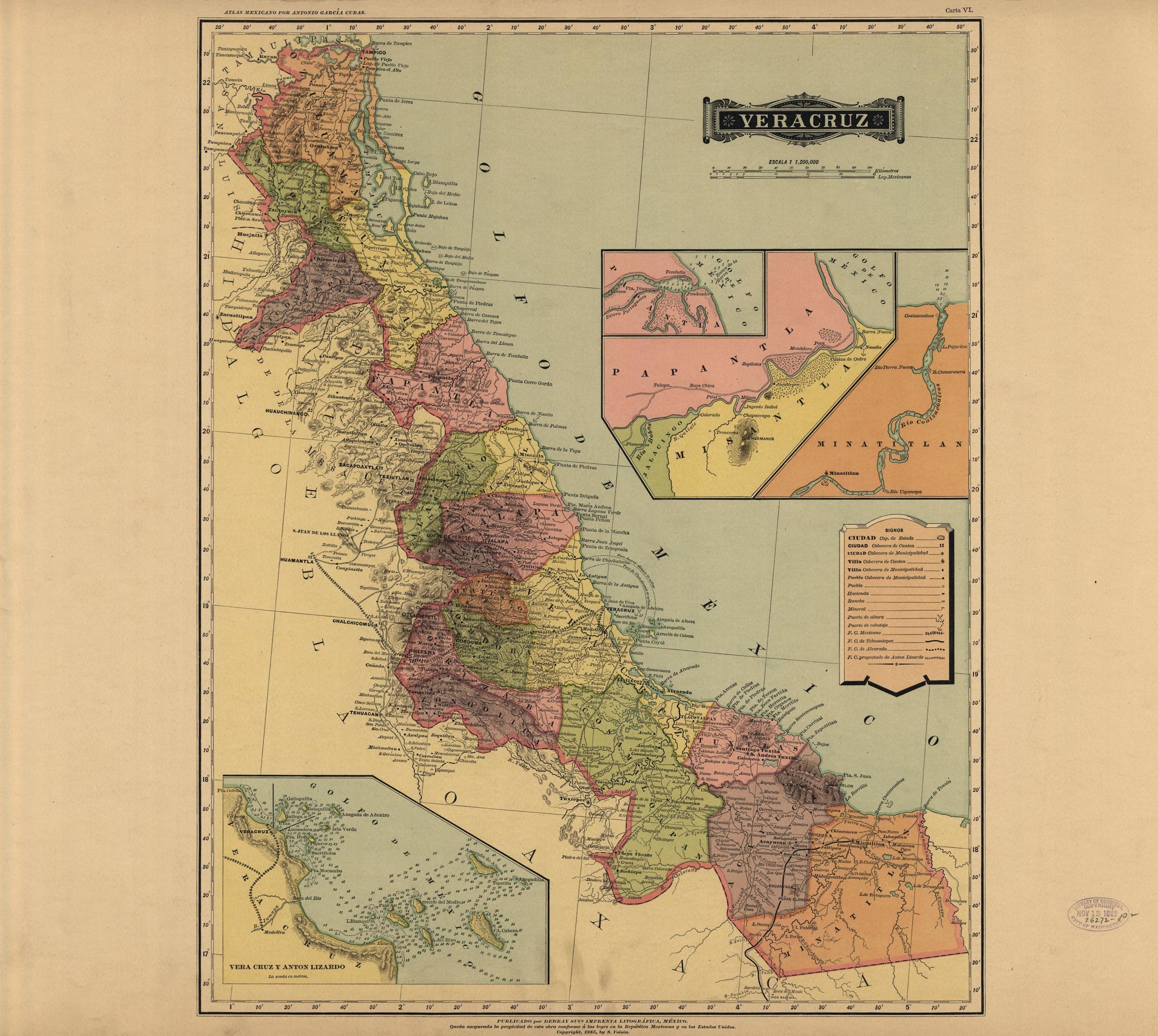 Hoja de Veracruz de Antonio García Cubas, 1885.