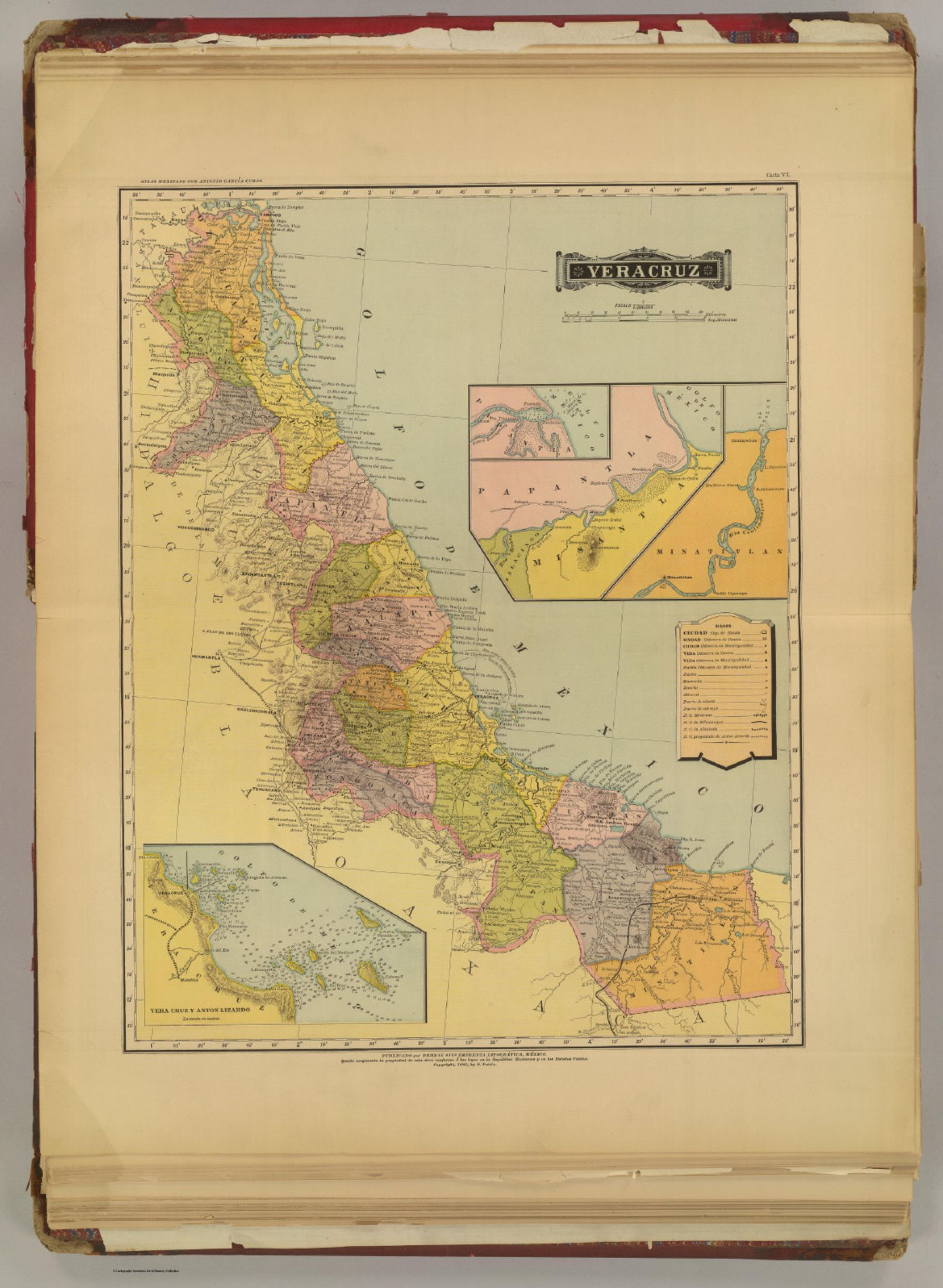 Carta general de Veracruz, 1886, con Córdoba, Orizaba, Jalapa y el ferrocarril hacia el puerto.