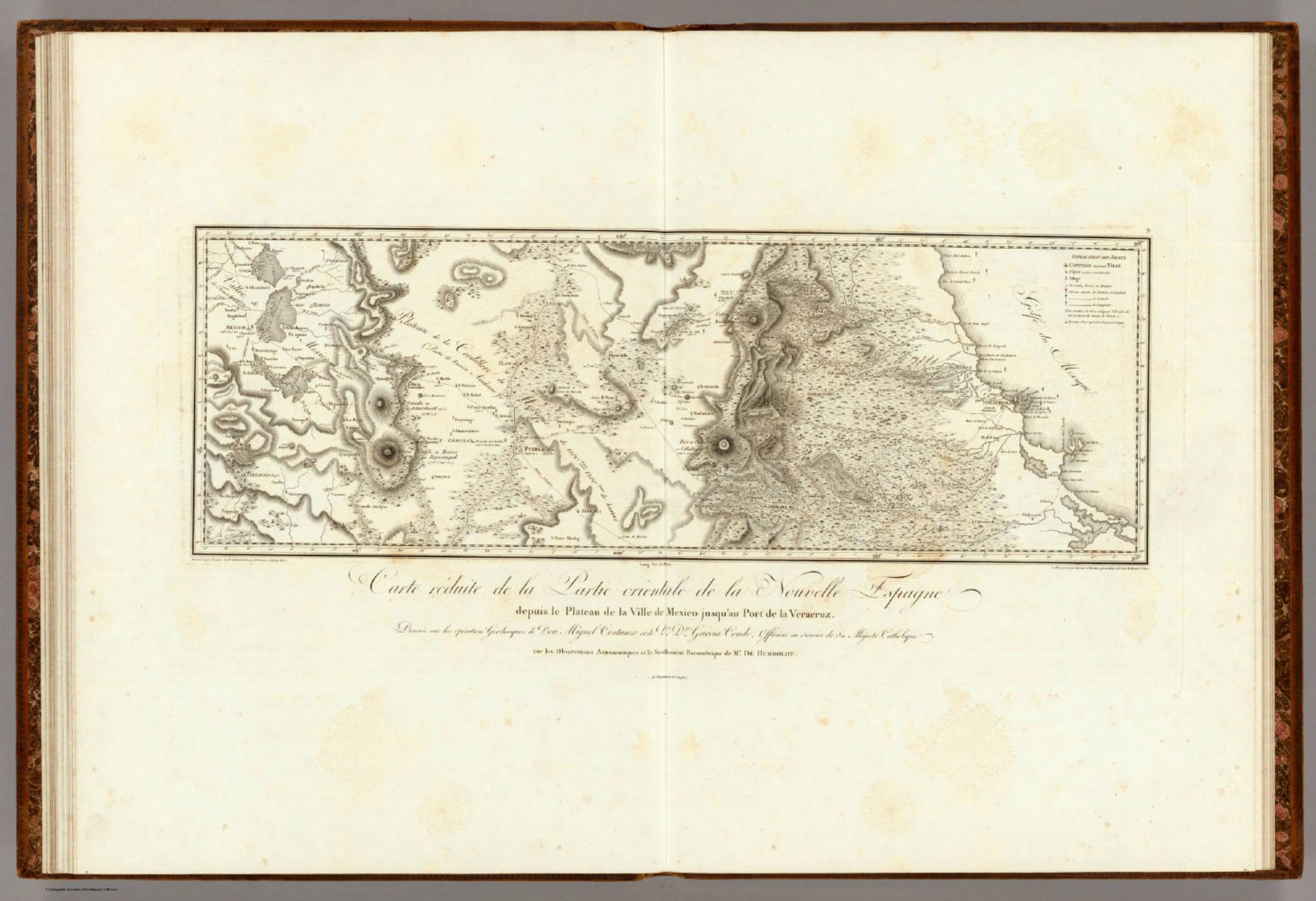Carte réduite de la partie orientale de la Nouvelle-Espagne, de Alexander von Humboldt (1807): de la meseta de la ciudad de México al puerto de Veracruz.